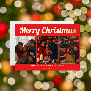 Carte De Vœux En Aluminium Simple Trois Photo Joyeux Noël Or