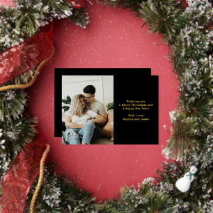 Carte De Vœux En Aluminium Simple Typography Couple Photo Noël Noir