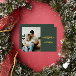 Carte De Vœux En Aluminium Simple Typography Couple Photo Noël Vert