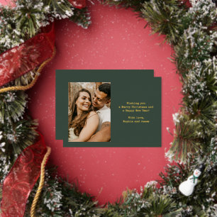 Carte De Vœux En Aluminium Simple Typography Couple Photo Noël Vert