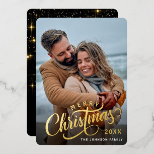 Carte De Vœux En Aluminium Simplement Élégant Sparkant Christmas PHOTO Gold