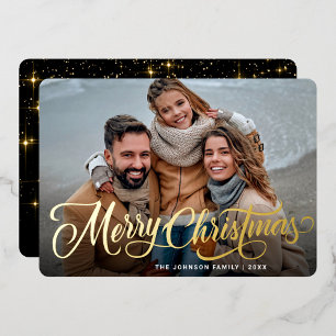Carte De Vœux En Aluminium Simplement Élégant Sparkant Christmas PHOTO Gold