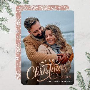 Carte De Vœux En Aluminium Simplement Élégant Sparkant Noël Rose PHOTO Or