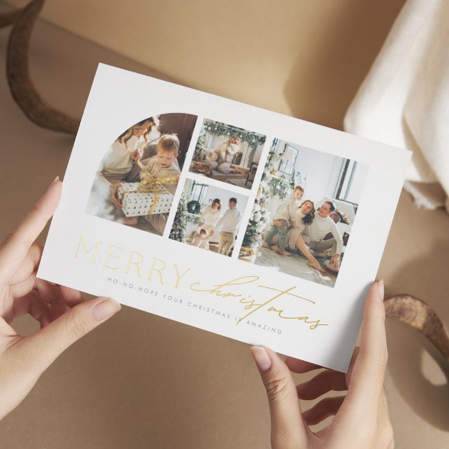 Carte De Vœux En Aluminium Simplistic Modern Photo Collage Noël (Créateur téléchargé)