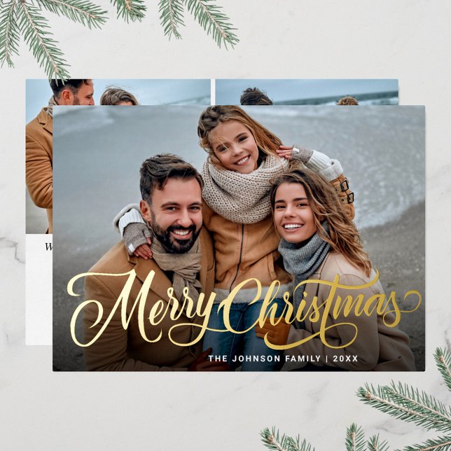 Carte De Vœux En Aluminium Simply Elegant Sparkel Christmas 3 PHOTO Gold (Créateur téléchargé)