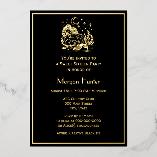 Carte De Vœux En Aluminium Sirène sur lune de star de rock Sweet Sixteen (Recto)