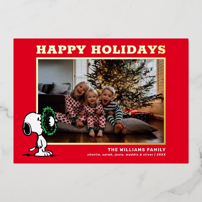 Carte De Vœux En Aluminium Snoopy Christmas Family Photo (Recto)
