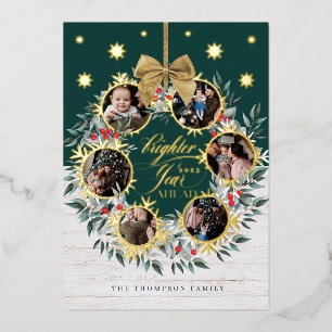 Carte De Vœux En Aluminium Snowflake Photo Collage Wreath Navy & White Wood F