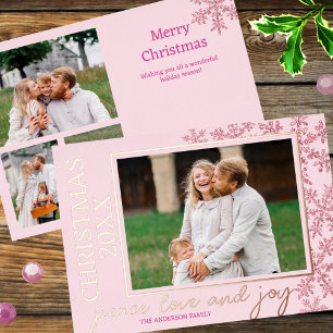 Carte De Vœux En Aluminium Snowflake Pink Glam 4 Année Photo Chic Rose Gold