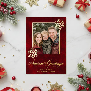 Carte De Vœux En Aluminium Snowflake Red Velvet Photo Joyeuses Fêtes