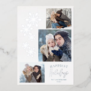Carte De Vœux En Aluminium Snowflakes 3 Photos Jours les plus heureux Silver