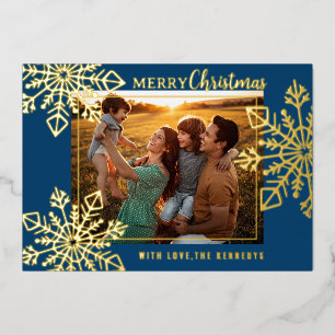 Carte De Vœux En Aluminium Snowflakes Bleu Et Or Joyeux Noël Photo