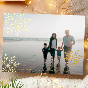 Carte De Vœux En Aluminium Snowflakes dorés minimalistes Joyeux Noël Photo