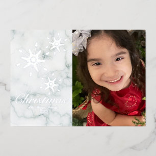Carte De Vœux En Aluminium Snowflakes Marble Joyeux Noël Photo Pressée