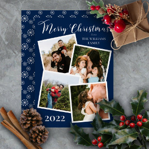 Carte De Vœux En Aluminium Snowflakes Retro Joyeux Noël 4 Photo Dk Blue F