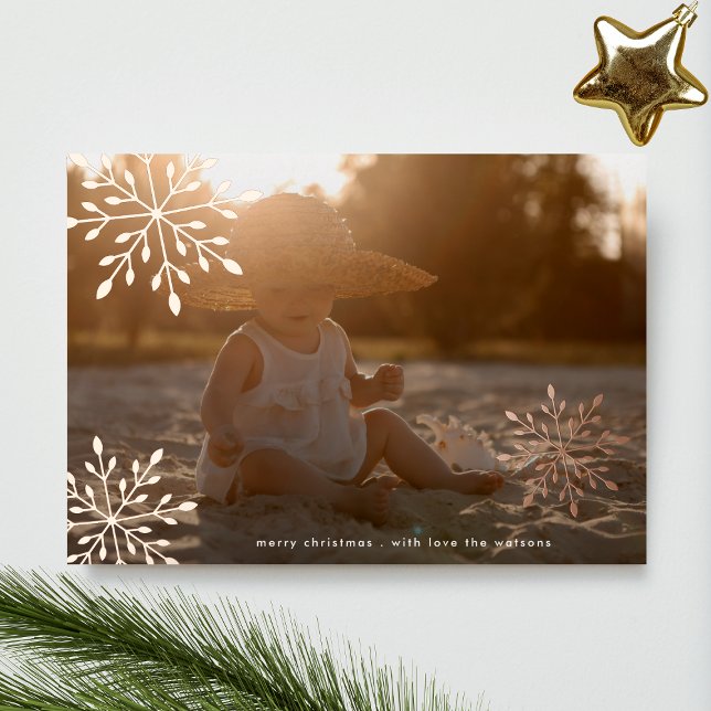 Carte De Vœux En Aluminium Snowflakes Roses minimaux Joyeux Noël Photo (Créateur téléchargé)