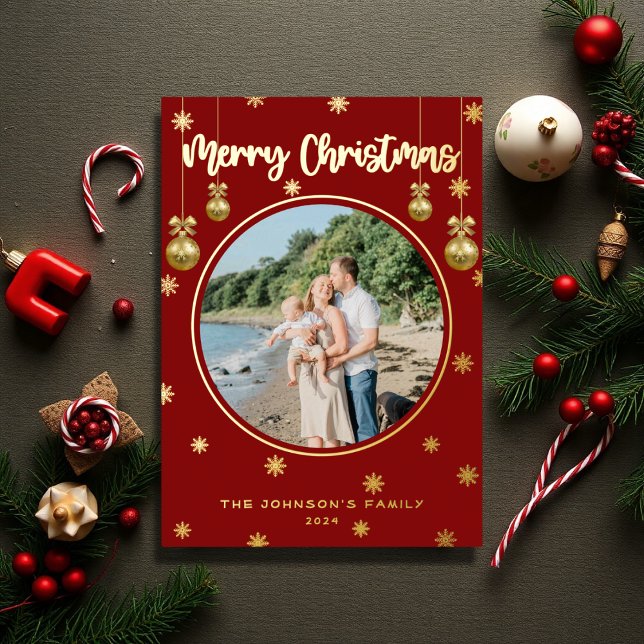 Carte De Vœux En Aluminium Snowflakes rouge classique Joyeux Noël Photo (Créateur téléchargé)