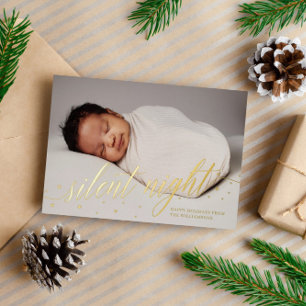 Carte De Vœux En Aluminium Snowflakes Silent Night Happy Holidays Baby Photo