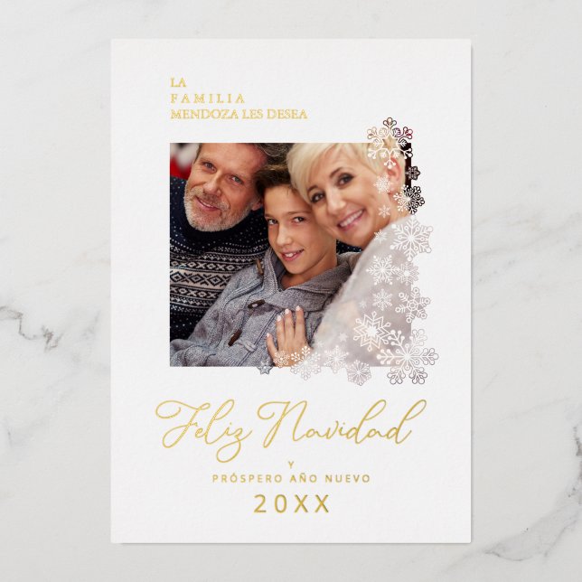 Carte De Vœux En Aluminium Snowflakes Spanish Modern Elegant Chic Christmas  (Recto)