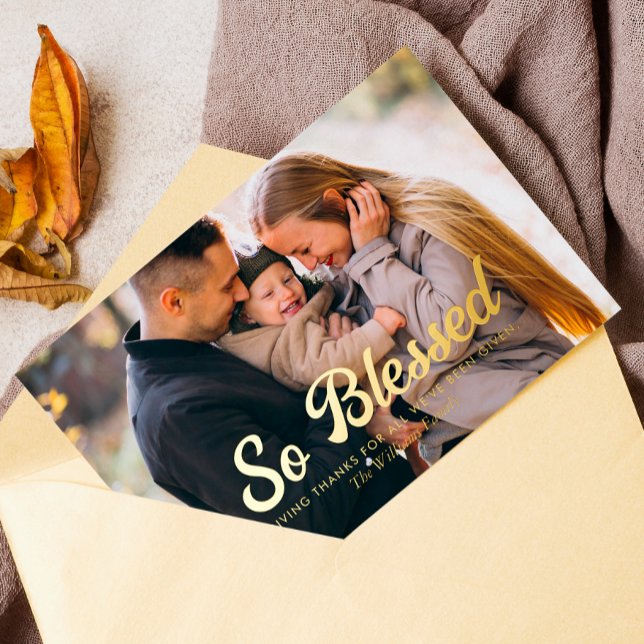 Carte De Vœux En Aluminium So Blessed - Thanksgiving Family Photo Holiday Car (Créateur téléchargé)