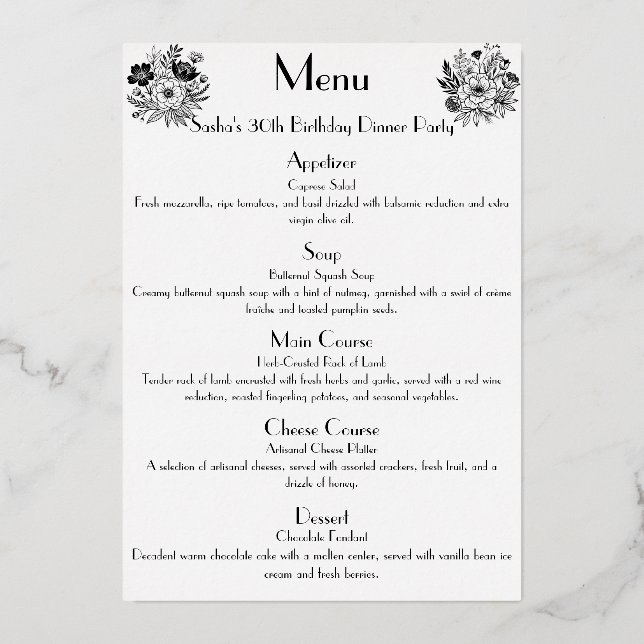 Carte De Vœux En Aluminium Soirée d'anniversaire sophistiquée avec garniture  (Verso)