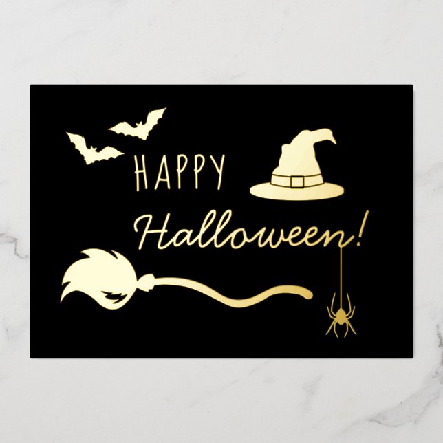 Carte De Vœux En Aluminium Sorcière Casquette Et Broom Avec Araignée Et Bats  (Recto)