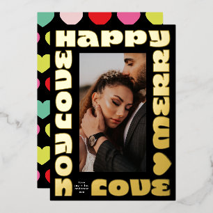 Carte De Vœux En Aluminium souhaits colorés modernes   noël une photo onyx