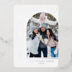 Carte De Vœux En Aluminium Sparkel moderne PHOTO de Noël Salutation Argent