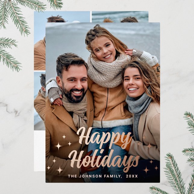 Carte De Vœux En Aluminium Sparkel Noël 5 PHOTO Salutation Rose or (Créateur téléchargé)