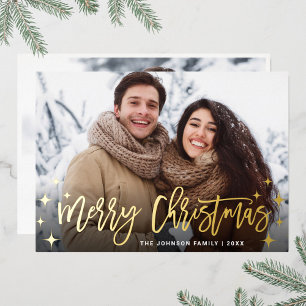 Carte De Vœux En Aluminium Sparkle Christmas 2 PHOTO Greeting Gold