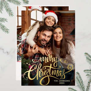 Carte De Vœux En Aluminium Sparkle Joyeux Noël 4 PHOTO Salutation or