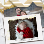 Carte De Vœux En Aluminium Special Delivery New Baby Christmas Photo Gold<br><div class="desc">Special Delivery baby announcement christmas card with simple photo and ornate typographic design with luxury gold foil. Special Delivery is lettered in modern contemporary lettering and the photo template is set up for you to add 2 photos. You can also add your personalized holiday greeting and there is further space...</div>