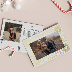 Carte De Vœux En Aluminium Star Art Déco Photo Happy Holiday White