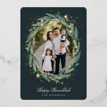 Carte De Vœux En Aluminium Starry Laurel | Hanoukka Photo<br><div class="desc">Envoyez vos salutations Hanoukka à vos amis et votre famille dans le style chic avec nos élégants cartes photos. Votre image préférée, orientée vers la verticale ou vers le portrait, est encadrée par une couronne de laurier ovale d'eucalyptus vert à l'aquarelle sur un arrière - plan vert foncé à l'accent...</div>