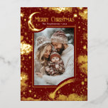 Carte De Vœux En Aluminium Stars Celestial Magie Joyeux Noël Photo<br><div class="desc">Envoyez vos salutations de vacances en style avec cette éblouissante carte rouge bordeaux Joyeux Noël, avec un vrai design céleste de feuille d'or qui sort de ce monde! Célébrez la saison avec un magnifique thème de nuit étoilé qui met parfaitement en valeur la photo de votre famille. Les graphismes riches...</div>