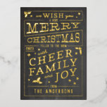 Carte De Vœux En Aluminium Style Chalkboard vintage Noël non photo<br><div class="desc">Partagez les bonnes nouvelles de la joie de Noël cette année avec une vraie carte brillante en papier d'aluminium dans le style du restaurant vintage et du café tableau de bord. Personnalisez facilement l'année et le nom sur le devant et tout le texte personnalisé sur le dos pour faire de...</div>