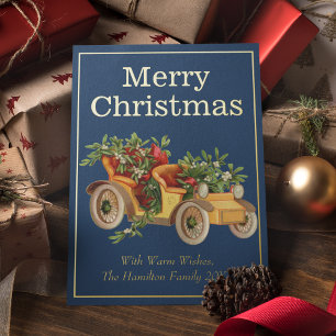 Carte De Vœux En Aluminium Style Vintage classique voiture Mistletoe Noël Or