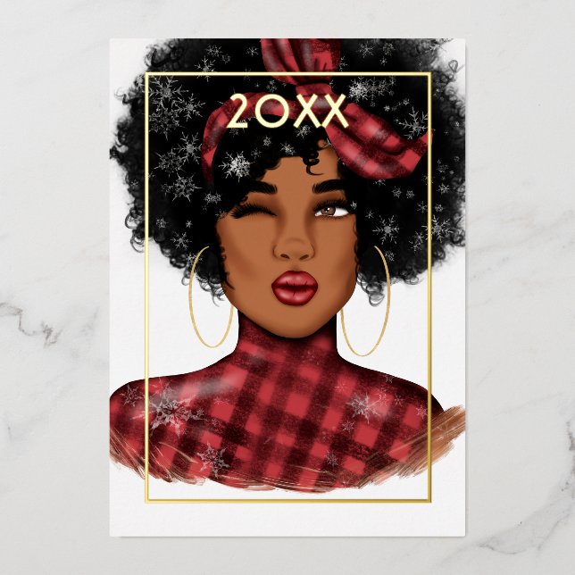 Carte De Vœux En Aluminium Stylish African American Buffalo Plaid Noël (Recto)