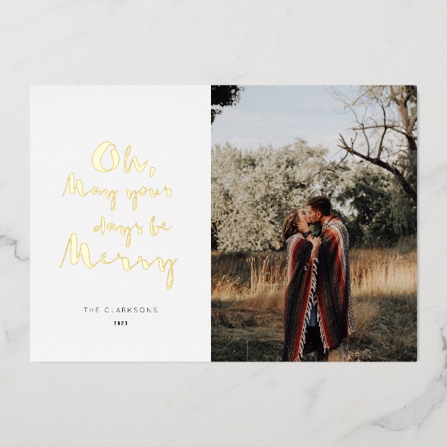 Carte De Vœux En Aluminium Stylo à encre Noël Carol et or photo (Recto)