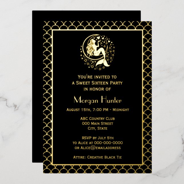 Carte De Vœux En Aluminium Sultry Mermaid on Crescent Moon FS Sweet Sixteen (Recto/Verso)