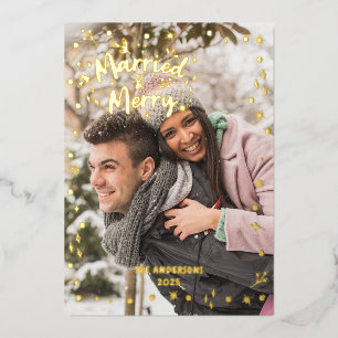 Carte De Vœux En Aluminium Superposition de photos Mariés Joyeux Nouvellement