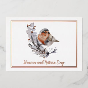 Carte De Vœux En Aluminium Sweet hiver oiseau et neige coutume Noël