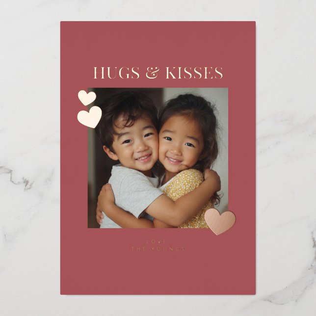 Carte De Vœux En Aluminium Sweet Hugs and Kisses Heart Photo (Recto)