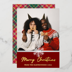 Carte De Vœux En Aluminium Tartan élégant à carreaux & flocon de neige Noël 1
