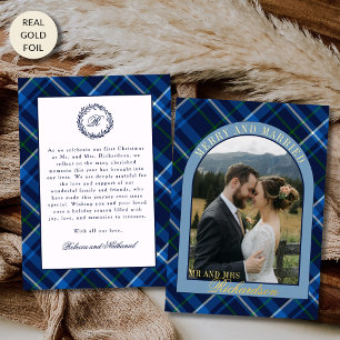 Carte De Vœux En Aluminium Tartan Marine Plaid Première Noël Mariée Photo
