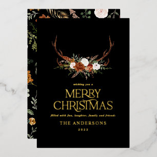 Carte De Vœux En Aluminium Terracotta noir botanique élégant cerf floral foi