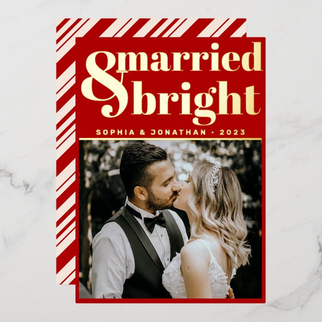 Carte De Vœux En Aluminium Texte et photo Gold Modern | Marié et brillant (Recto/Verso)