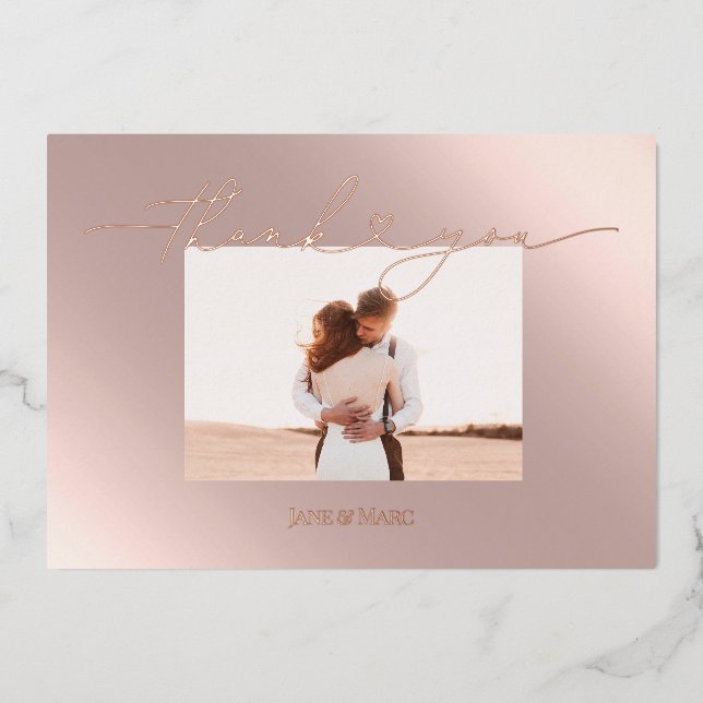 Carte De Vœux En Aluminium Thank You Photo Cards Real Foil script heart (Recto)