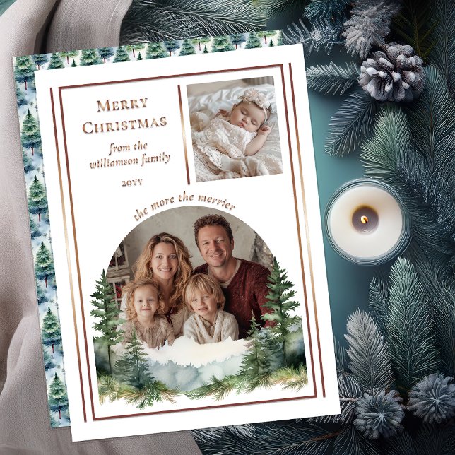 Carte De Vœux En Aluminium The More The Merrier Christmas Photo  (The More The Merrier "Merry Christmas" 2 Photo Foil  Photo Cards with Back Holiday Message)