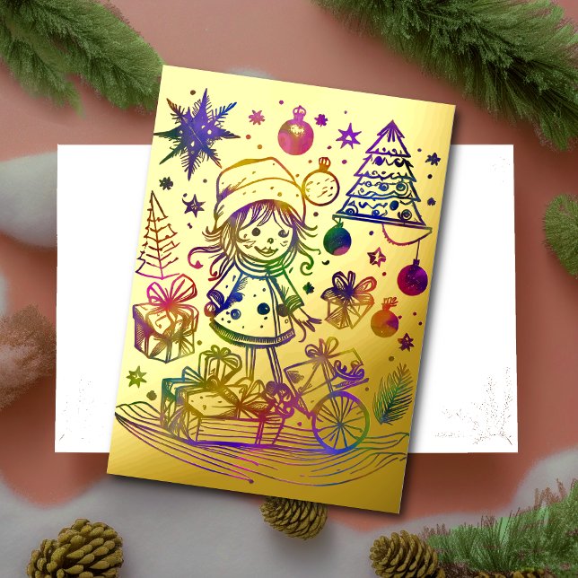 Carte De Vœux En Aluminium Thème de Noël Abstrait Enfant Gold Foil (Créateur téléchargé)